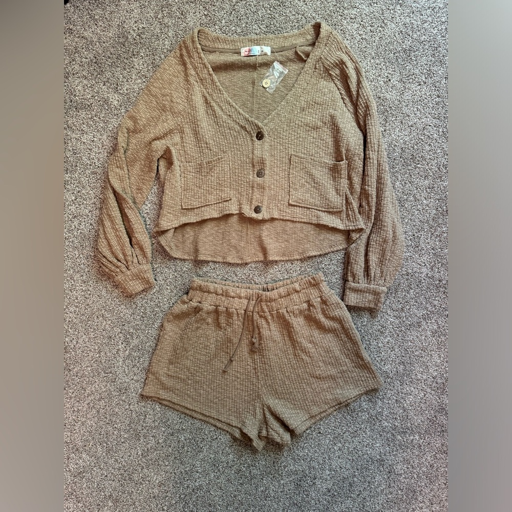 NWOT Free People Beach L/S Top & Short Set - M